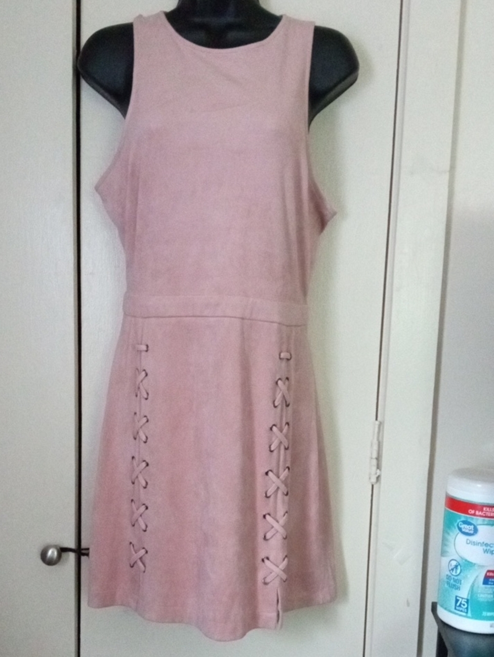 Cupcakes & Cashmire Dalton Lace-Up Faux Suede Mini Dress Soft Pink/Nude Small